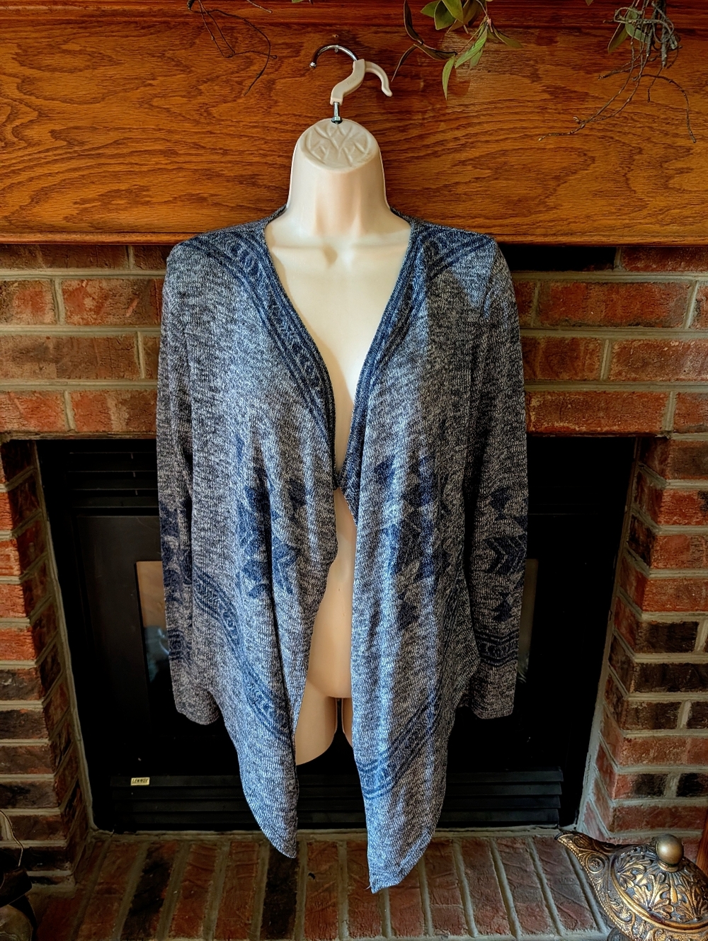 Derek Heart Women’s Open-Front Blue Patterned Sweater Cardigan Size Large